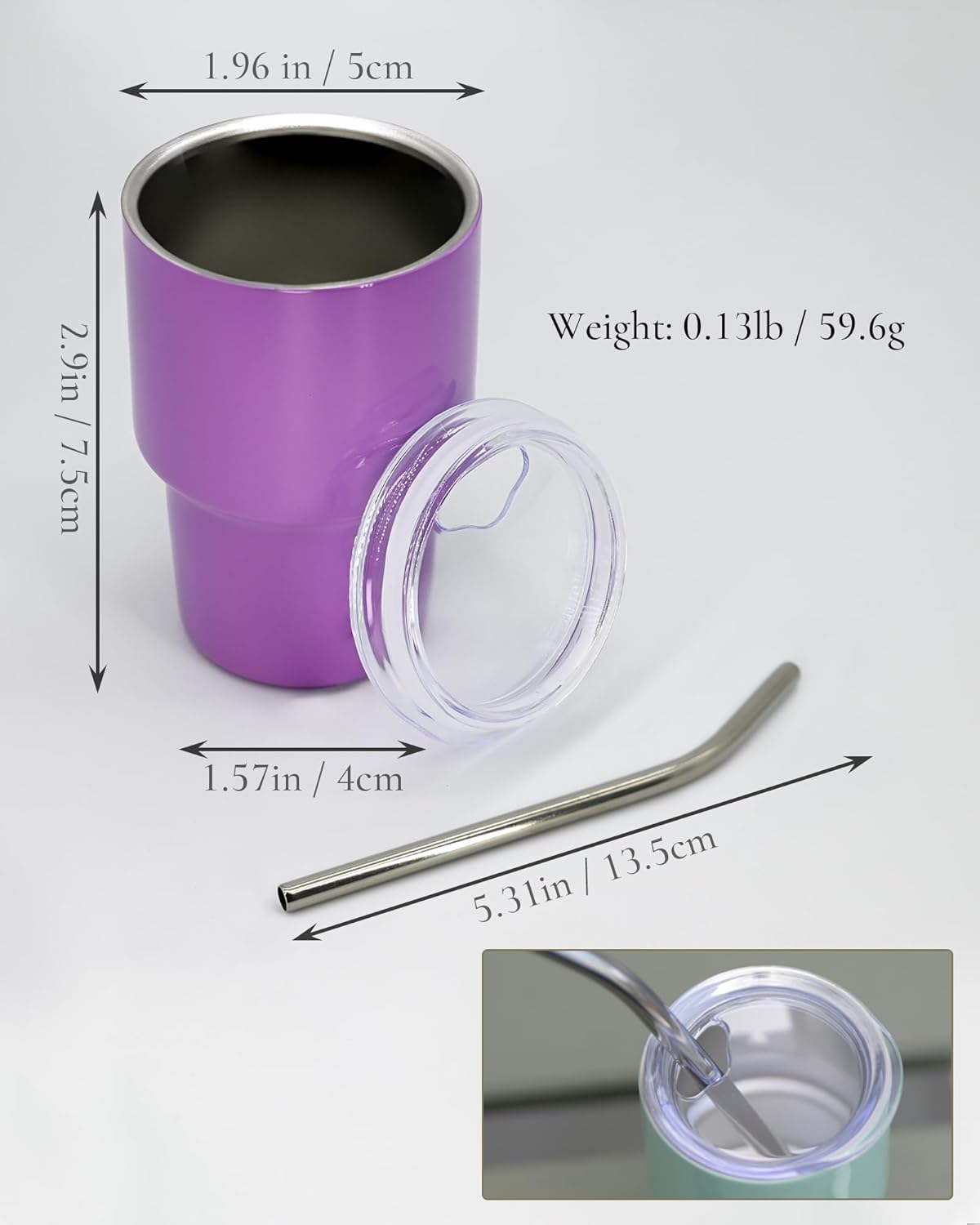 Stainless Steel Mini Tumbler Shot Glass with Straw and Lid