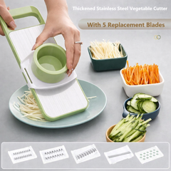 6-in-1 Stainless Steel Vegetable Cutter | Multi-Function Manual Slicer with Safety Hand Guard