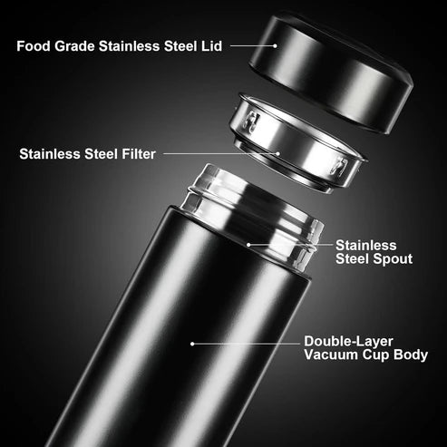 LED Temperature Display Water Bottle 500ML  Black