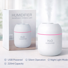 H2O Portable Mini Humidifier & Air Freshener – USB Rechargeable Mist Humidifier with Soft Night Light | Multi-Color Options