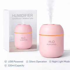 H2O Portable Mini Humidifier & Air Freshener – USB Rechargeable Mist Humidifier with Soft Night Light | Multi-Color Options