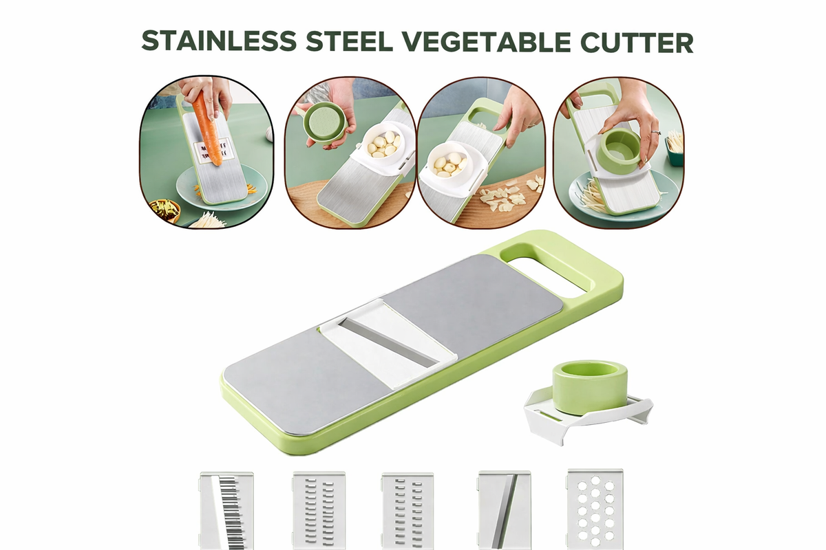 6-in-1 Stainless Steel Vegetable Cutter | Multi-Function Manual Slicer with Safety Hand Guard