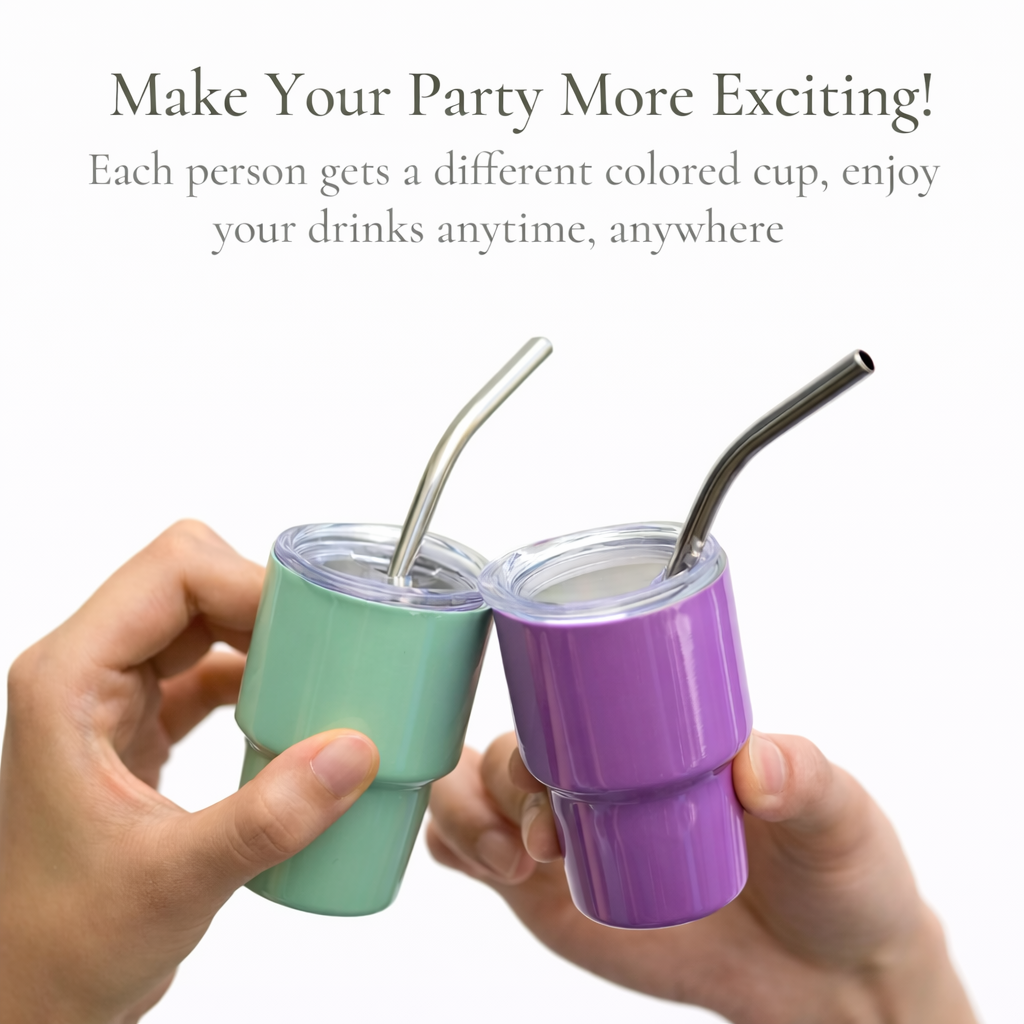 Stainless Steel Mini Tumbler Shot Glass with Straw and Lid