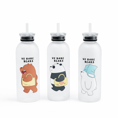 'We Bare Bears' Frosted Plastic Water Bottle with Straw