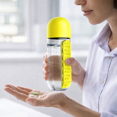 7-Day Pill Organizer Water Bottle – BPA Free Leak-Proof Medicine Bottle with Weekly Pill Box (650ml)