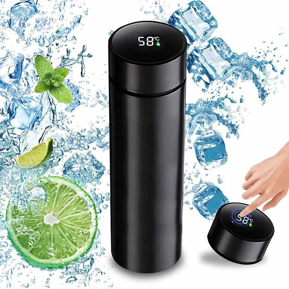 LED Temperature Display Water Bottle 500ML  Black